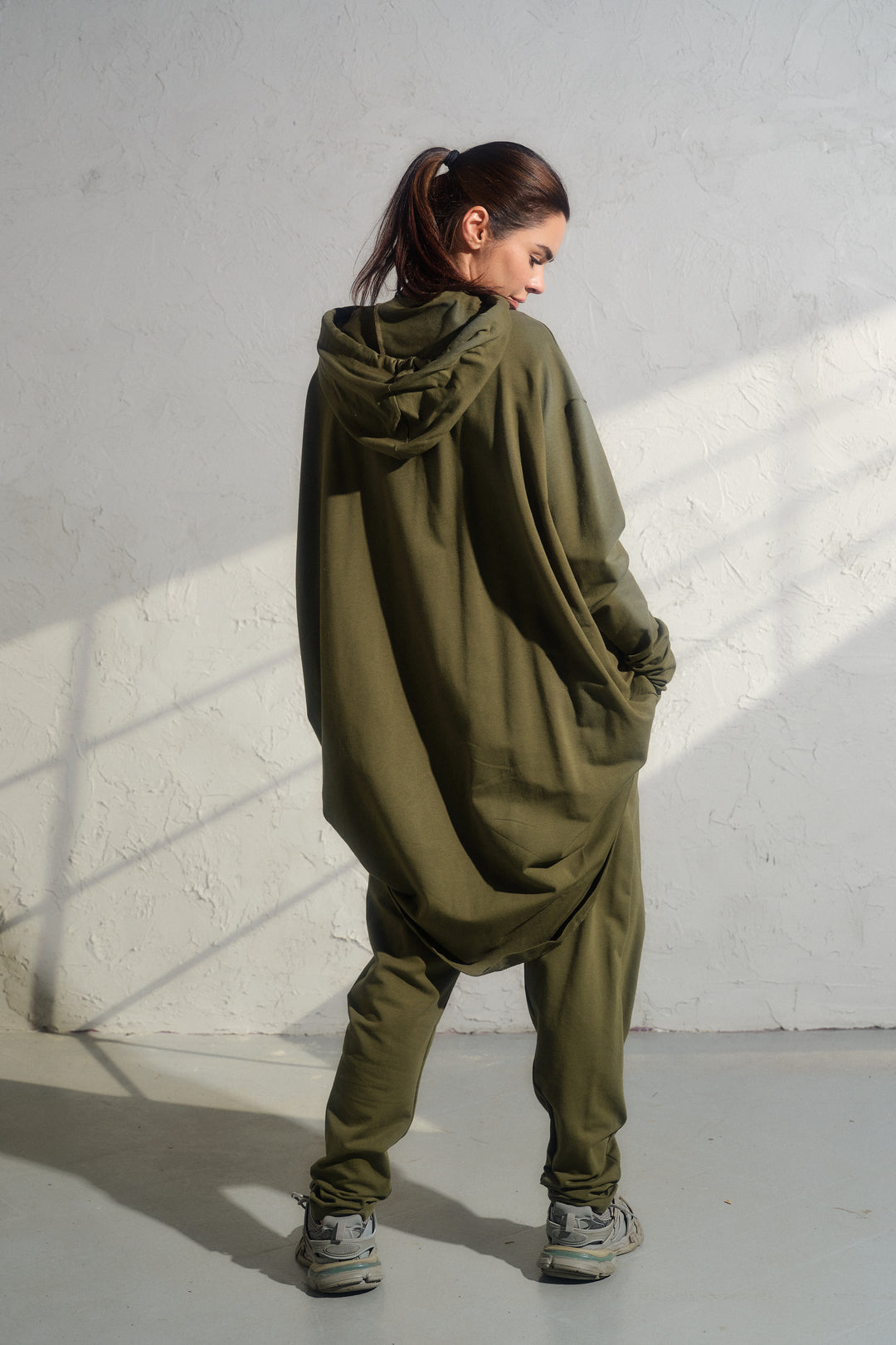 Khaki Green Cotton Avant-Garde Joggers
