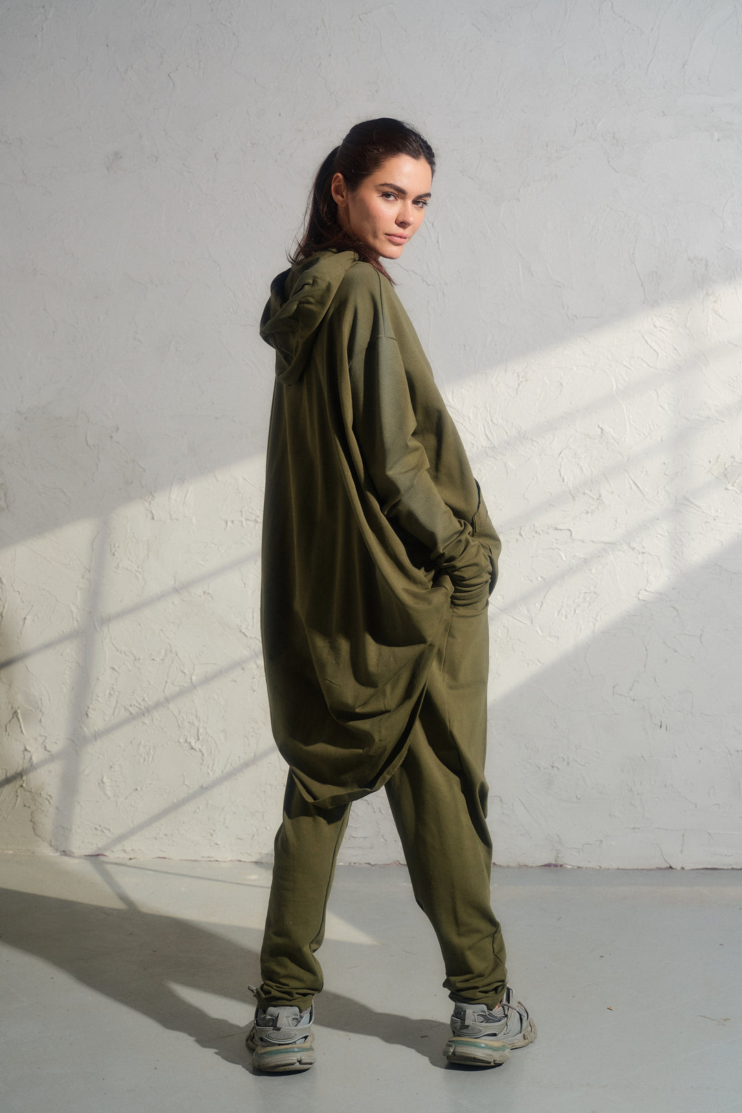 Khaki Green Cotton Avant-Garde Joggers