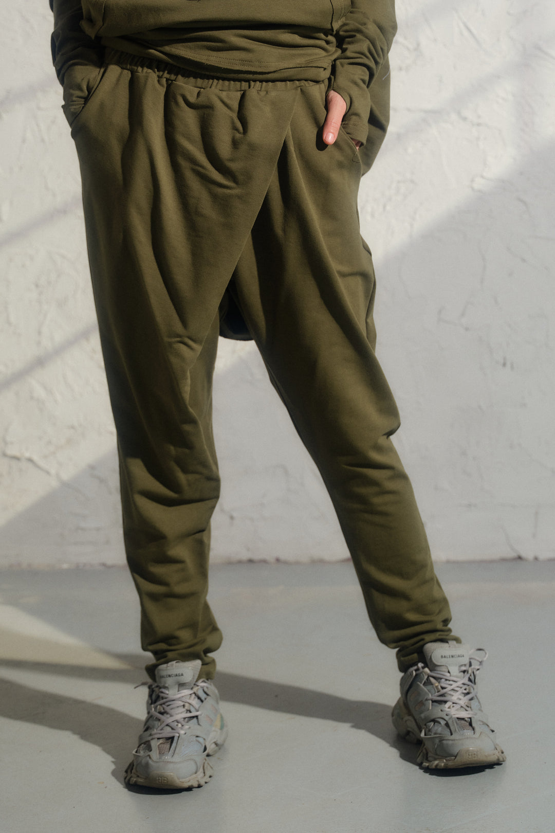 Khaki Green Cotton Avant-Garde Joggers