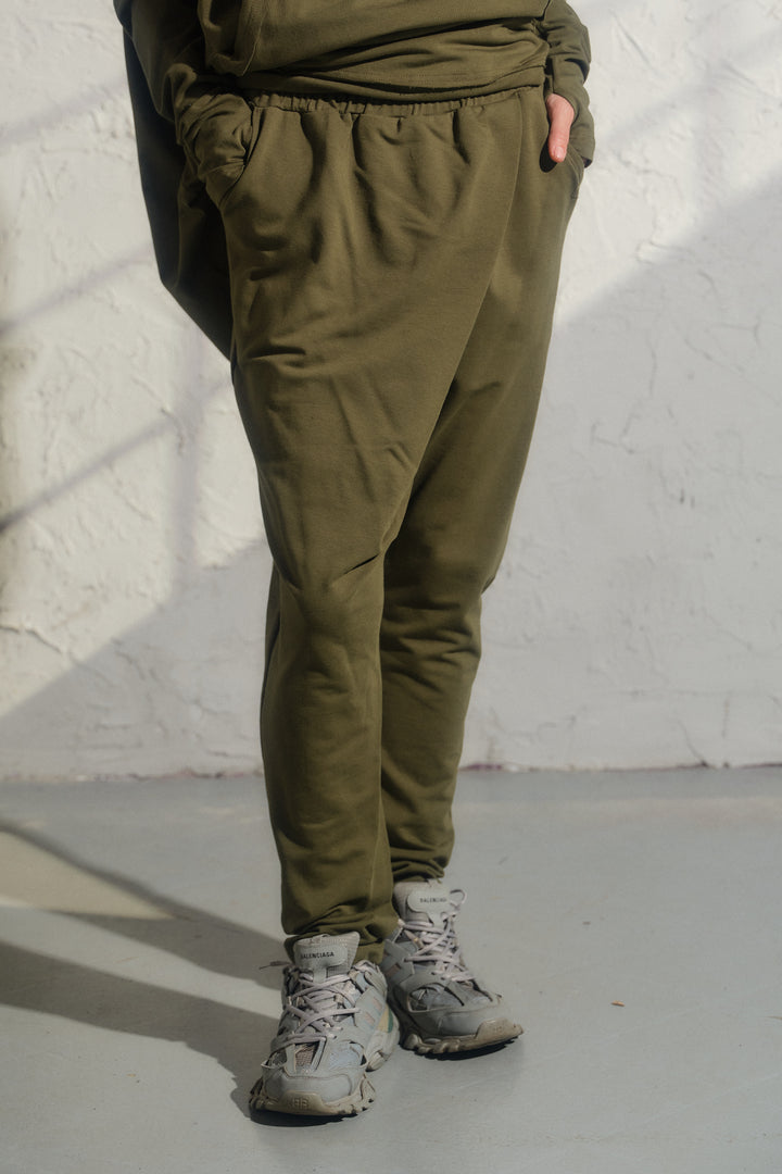Khaki Green Cotton Avant-Garde Joggers