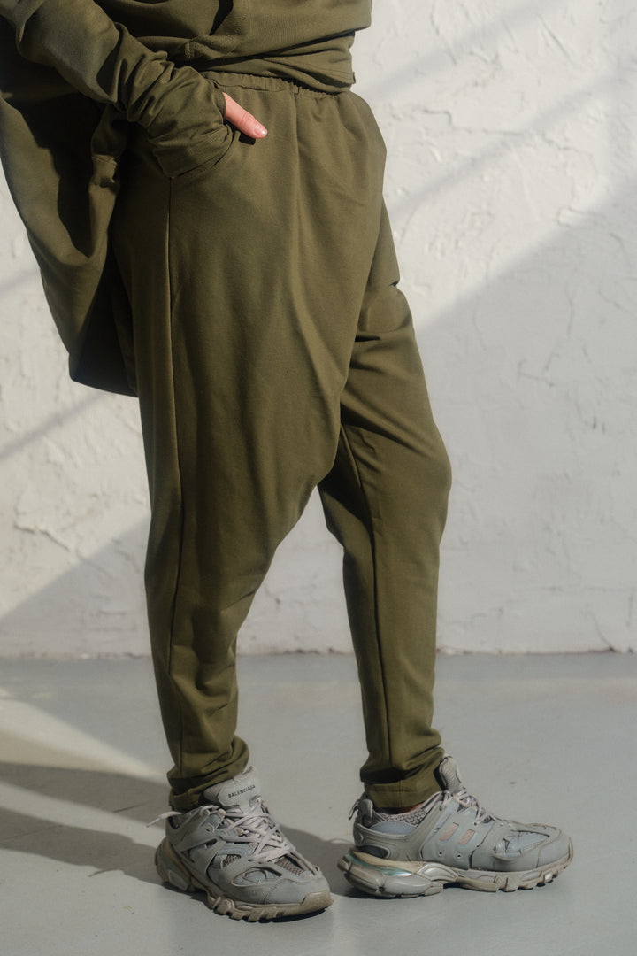 Khaki Green Cotton Avant-Garde Joggers