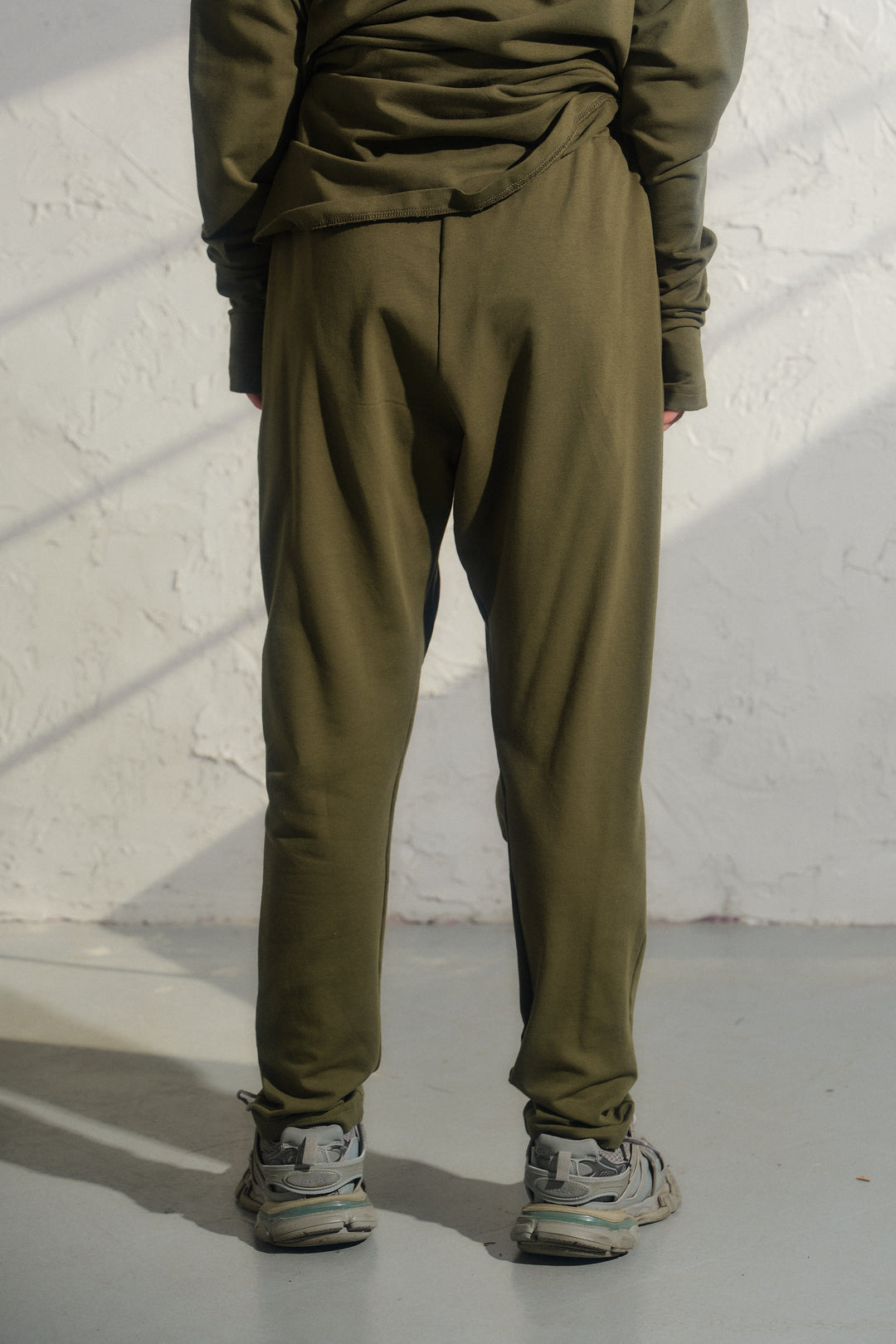 Khaki Green Cotton Avant-Garde Joggers
