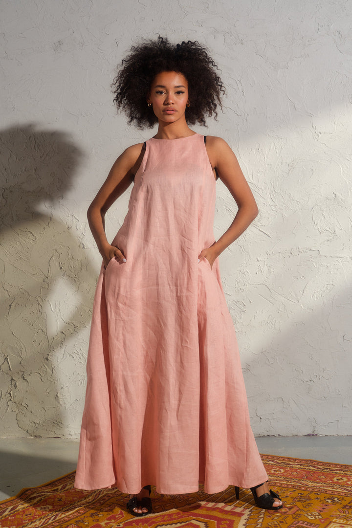 Ash rose boho maxi linen dress