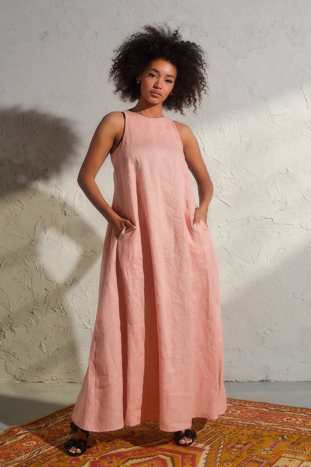 Ash rose boho maxi linen dress