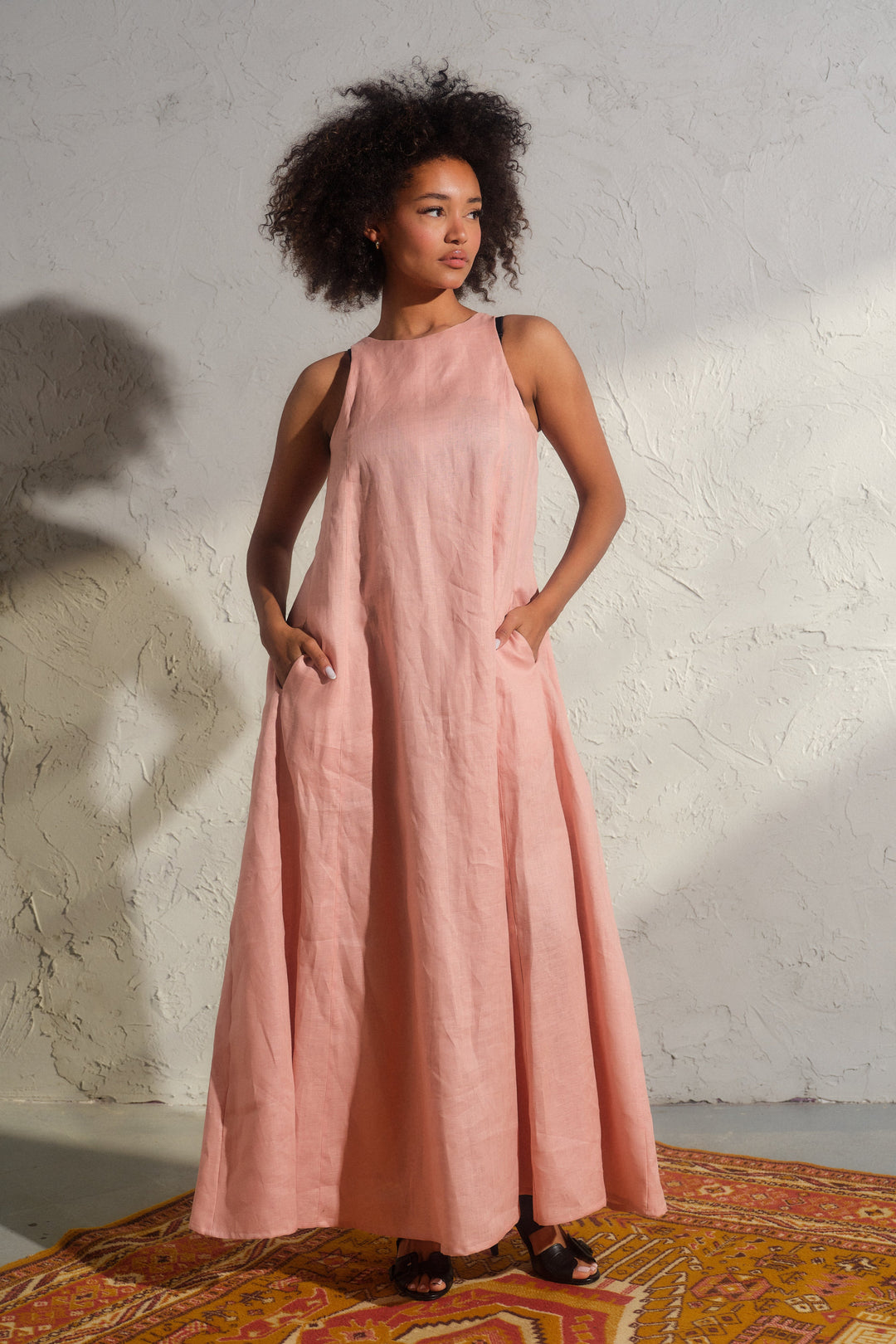 Ash rose boho maxi linen dress