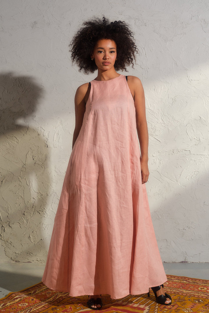 Ash rose boho maxi linen dress