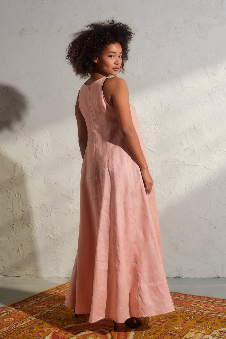 Ash rose boho maxi linen dress