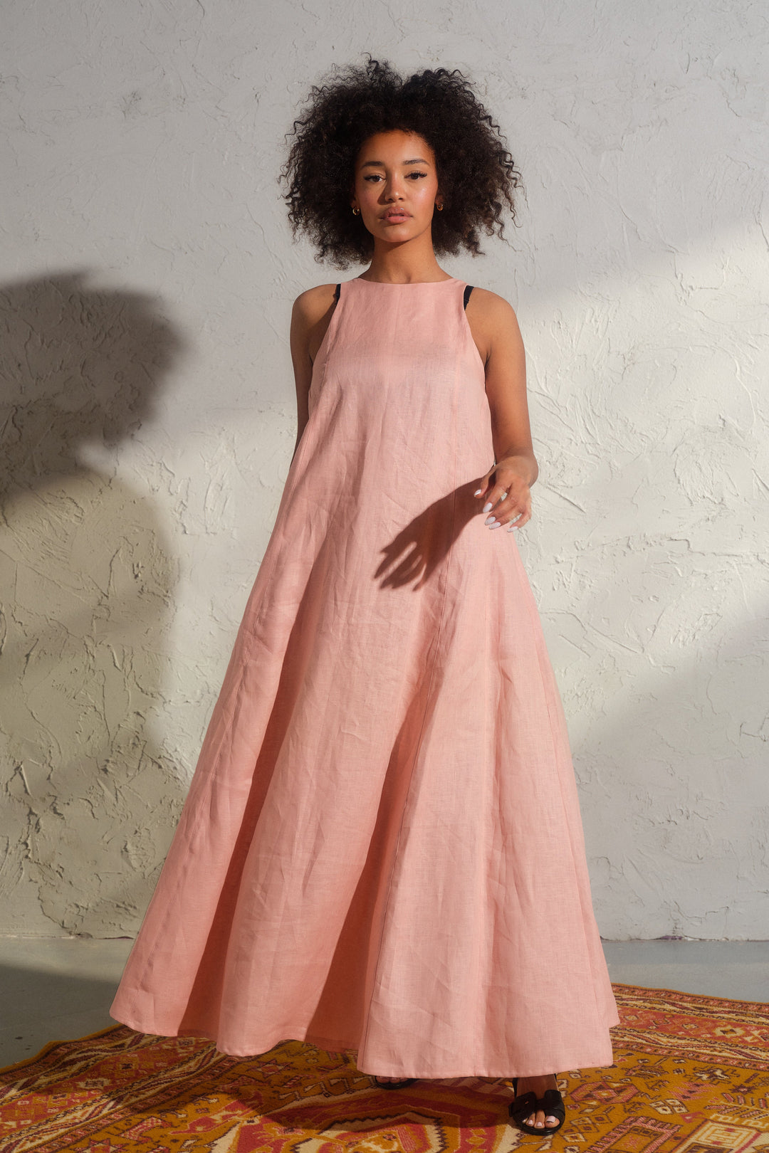 Ash rose boho maxi linen dress