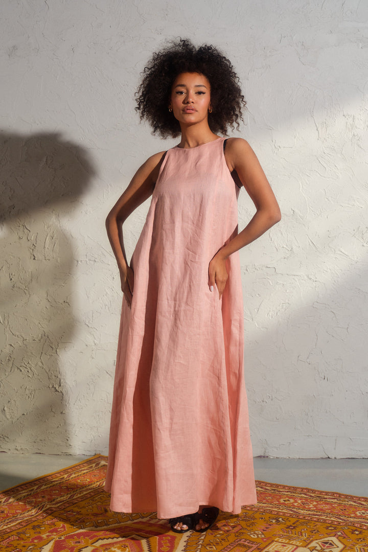 Ash rose boho maxi linen dress