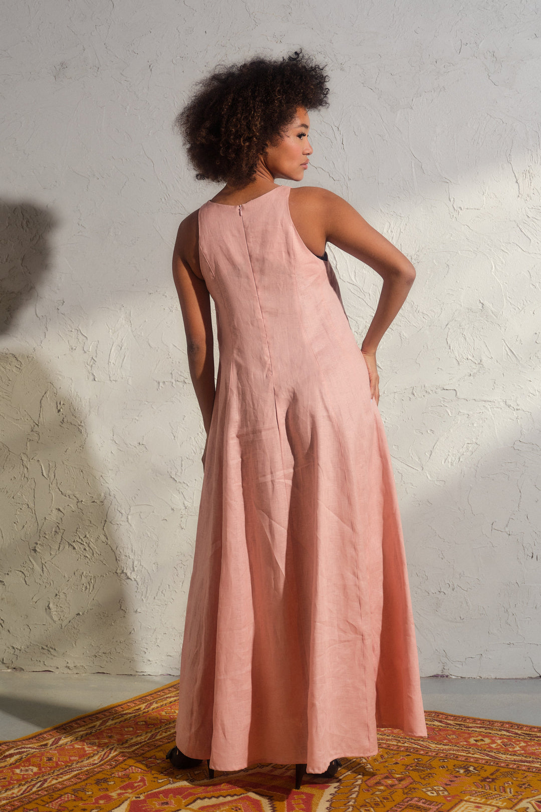 Ash rose boho maxi linen dress