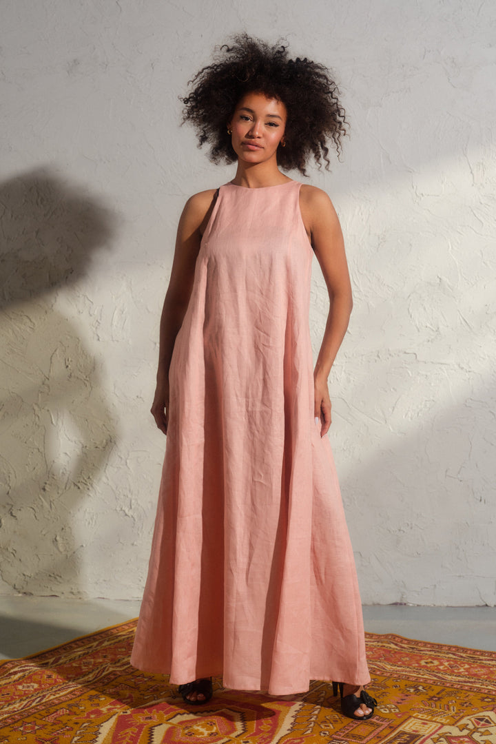 Ash rose boho maxi linen dress