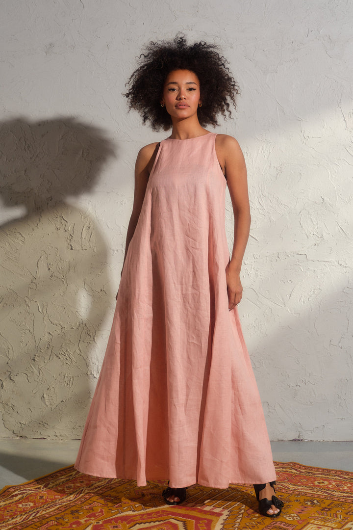 Ash rose boho maxi linen dress