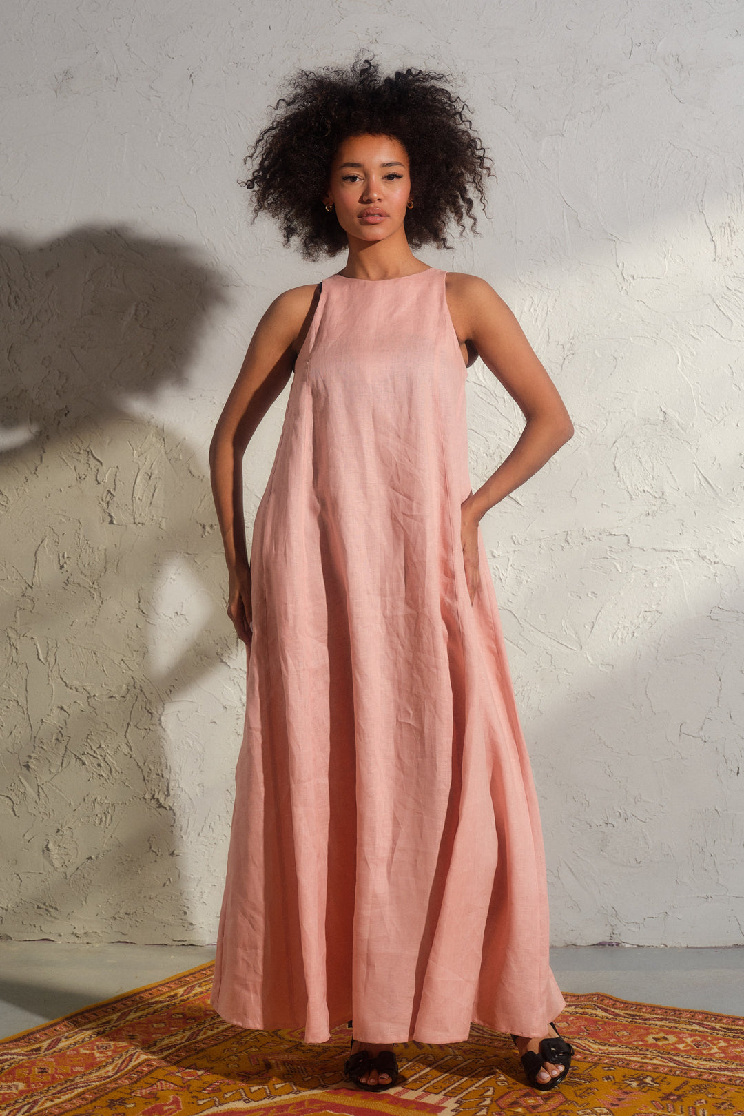 Ash rose boho maxi linen dress