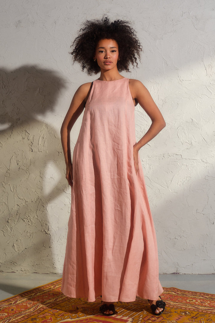 Ash rose boho maxi linen dress