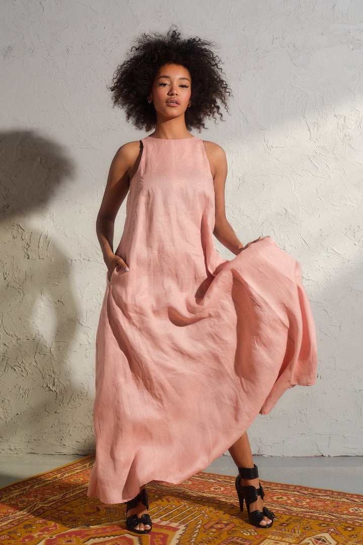 Ash rose boho maxi linen dress