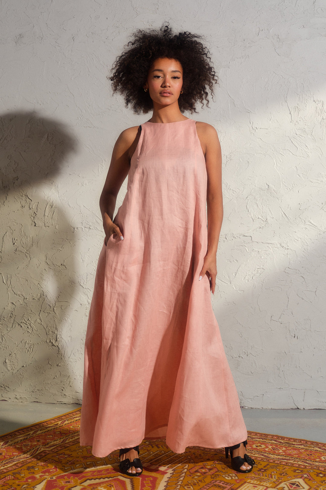 Ash rose boho maxi linen dress