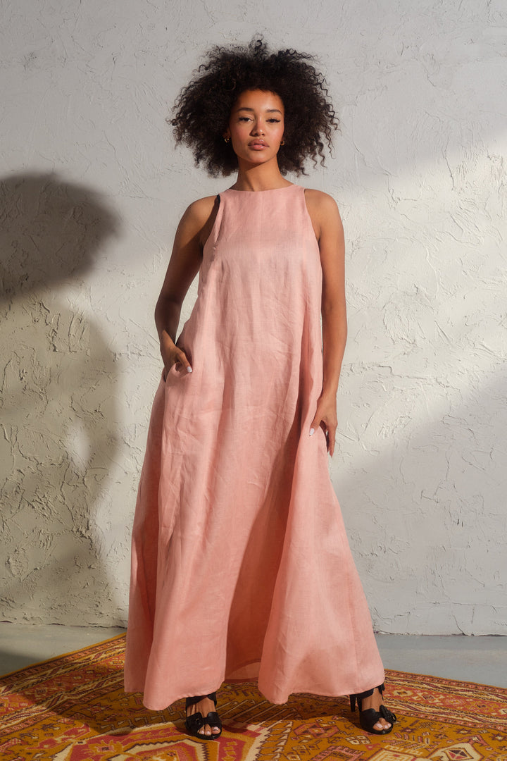 Ash rose boho maxi linen dress