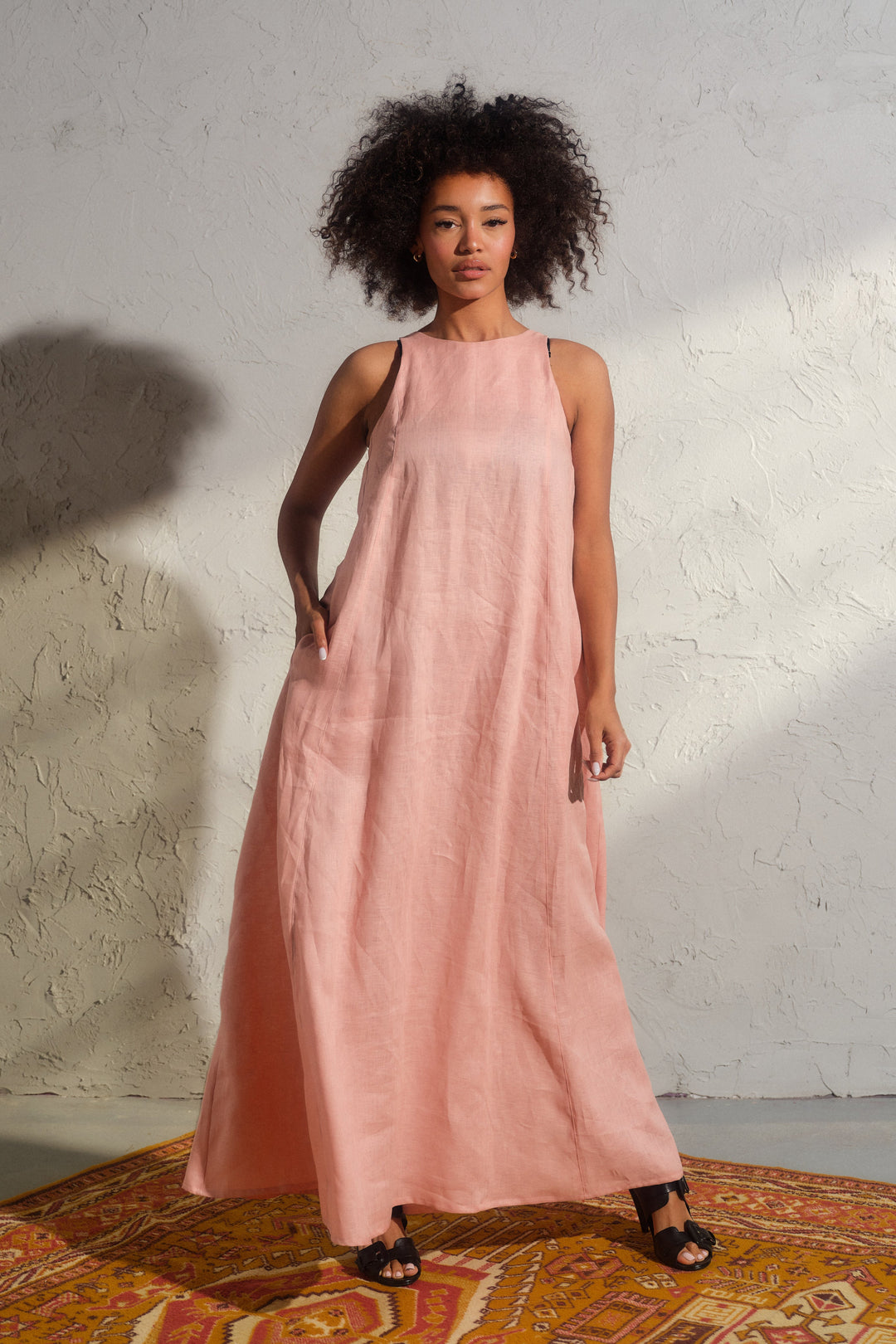 Ash rose boho maxi linen dress