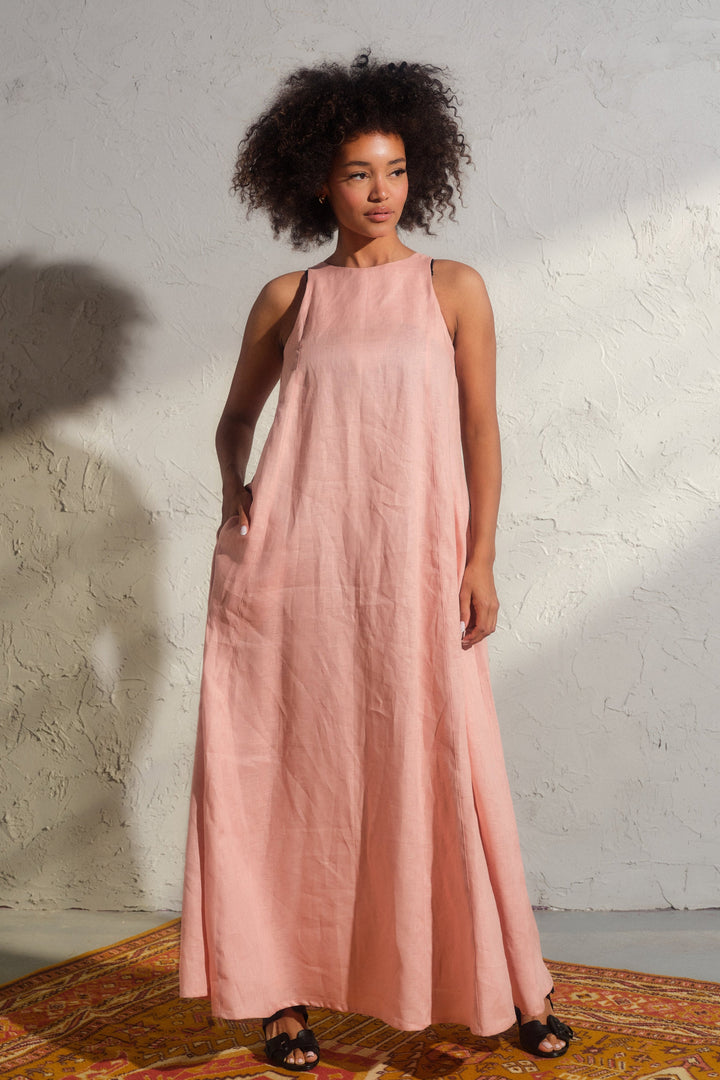 Ash rose boho maxi linen dress