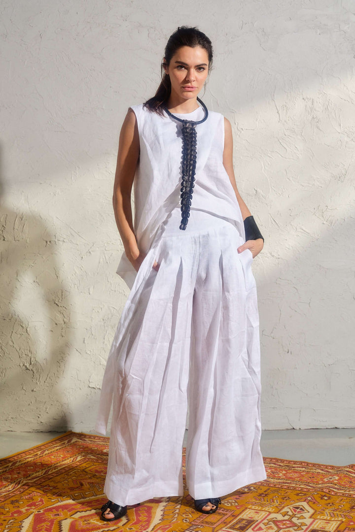 White wide leg linen pants