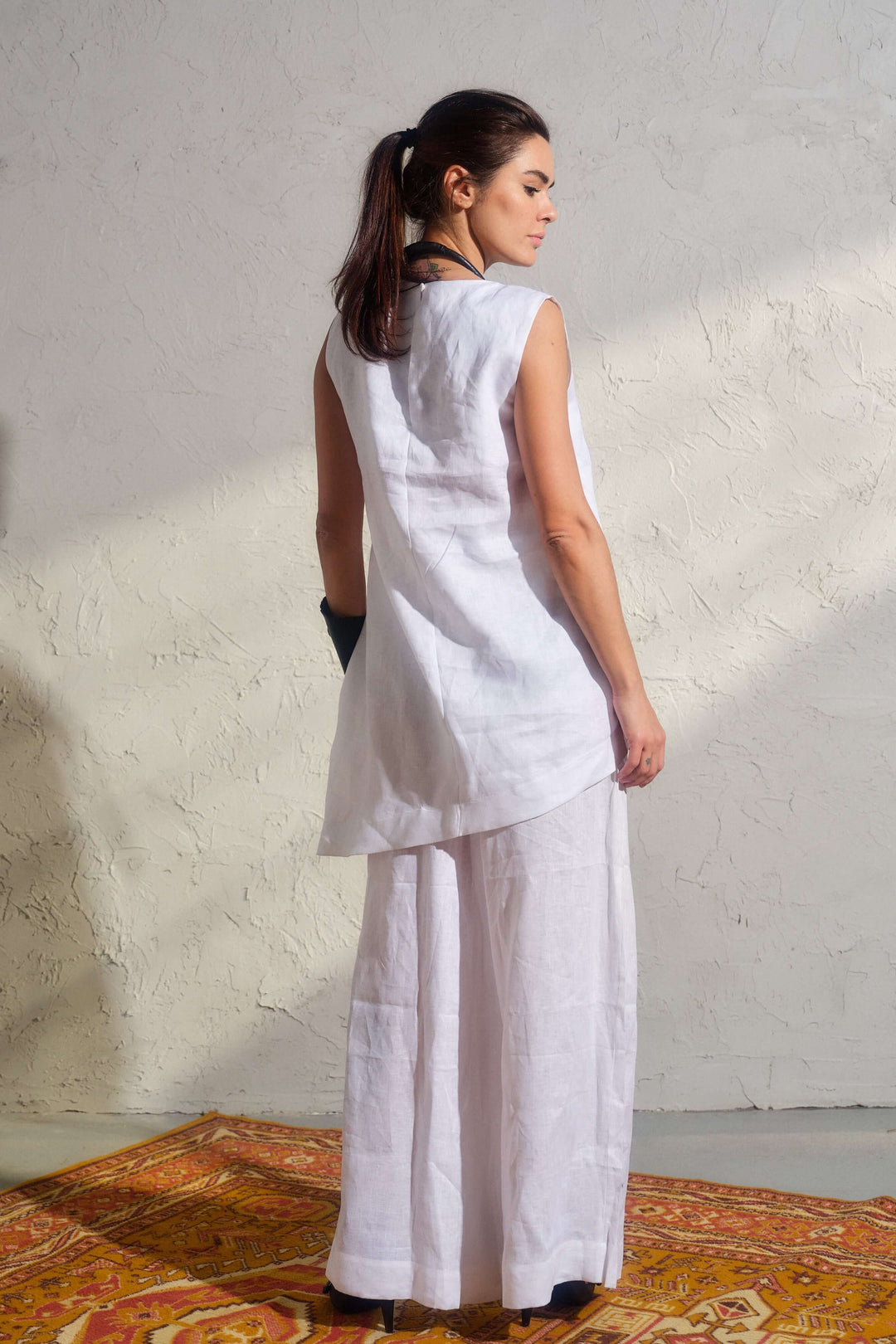 White wide leg linen pants