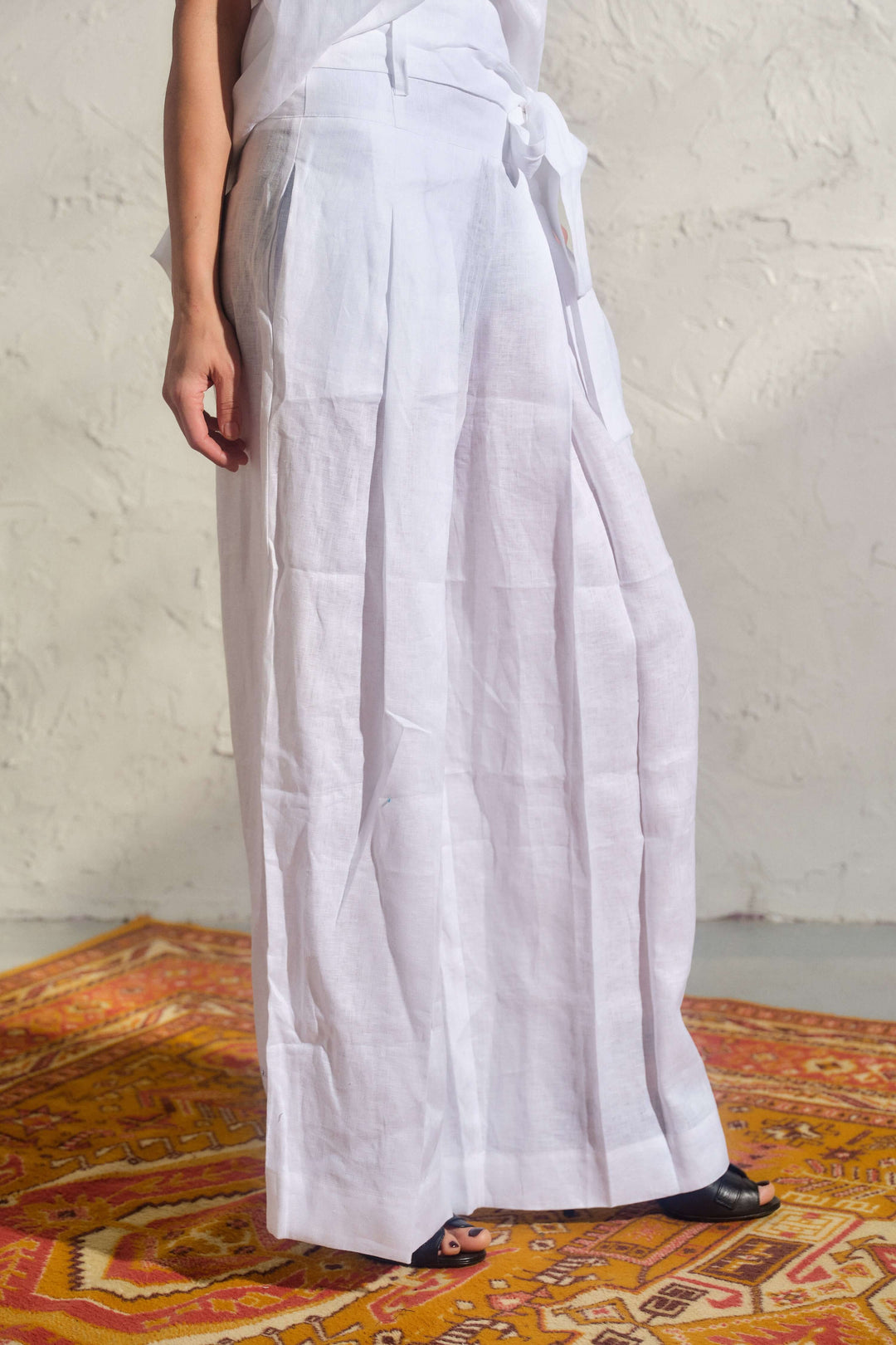 White wide leg linen pants