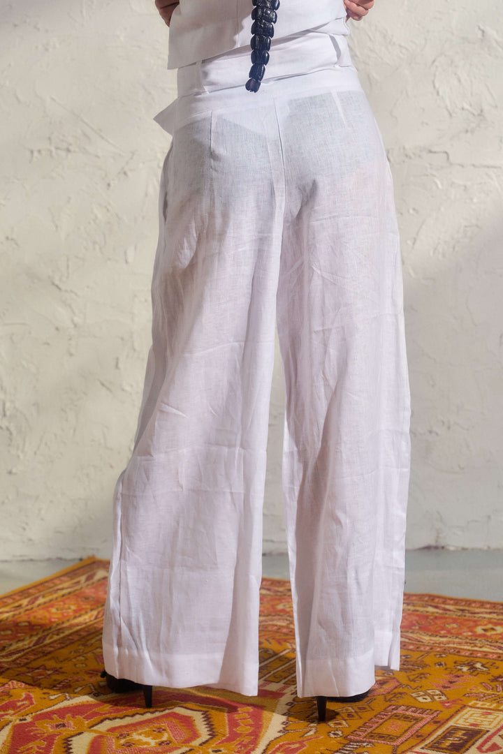White wide leg linen pants