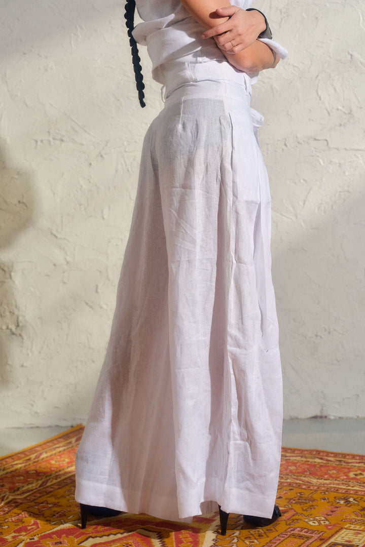 White wide leg linen pants