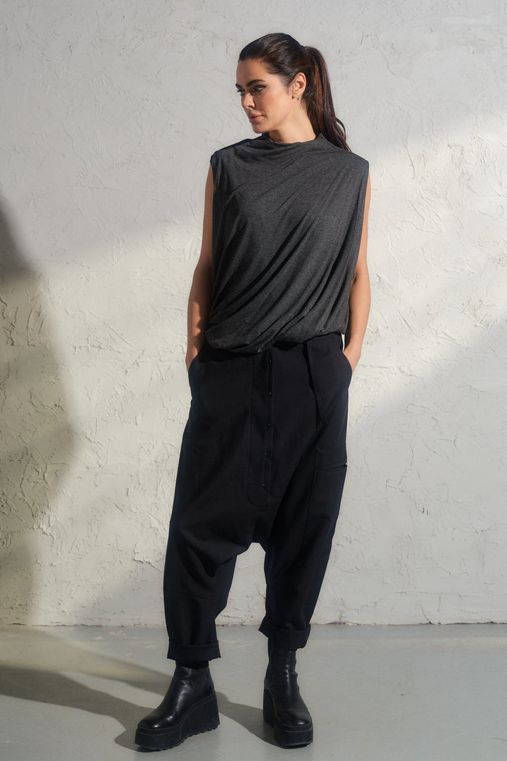 Black merino wool baggy pants