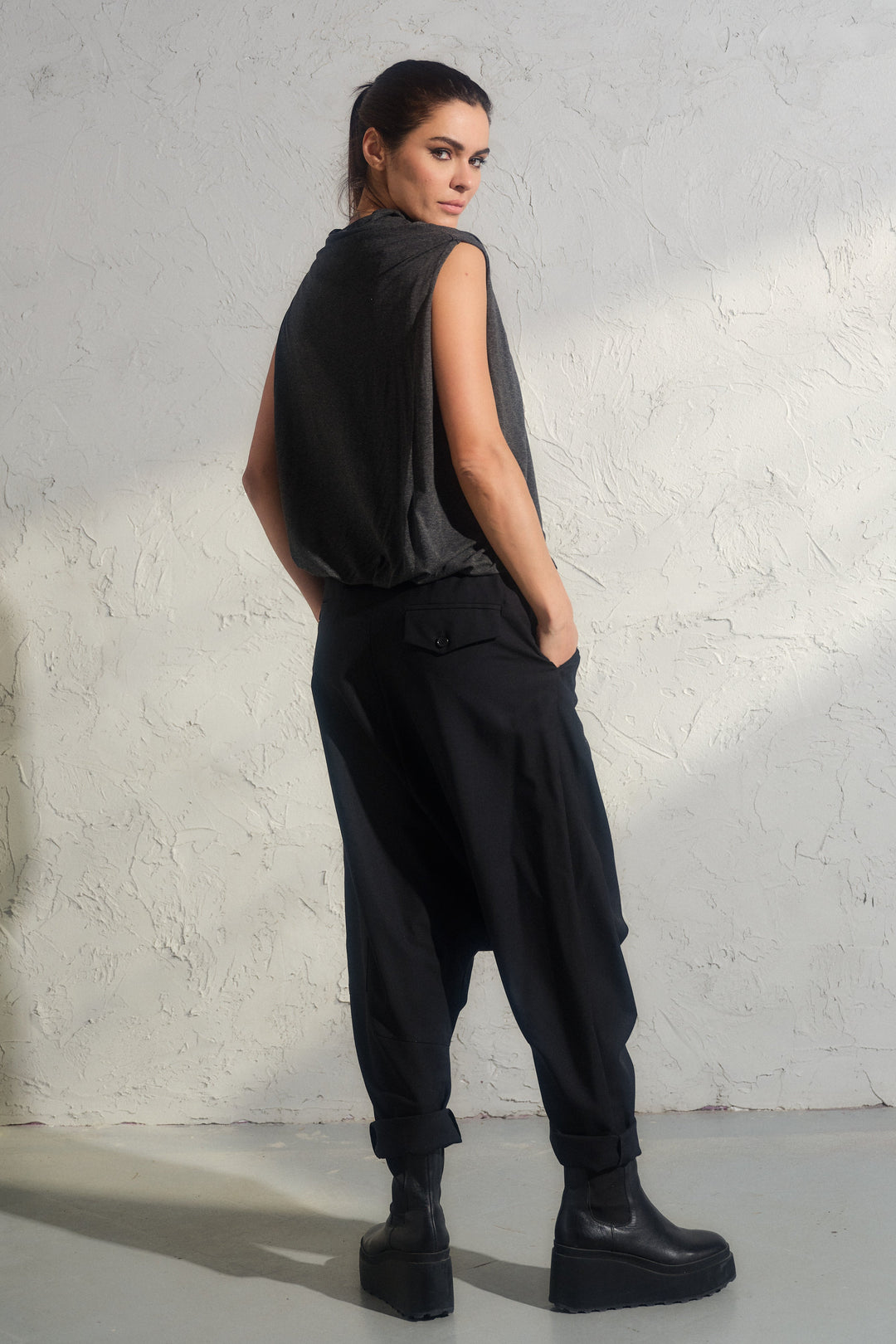 Black merino wool baggy pants