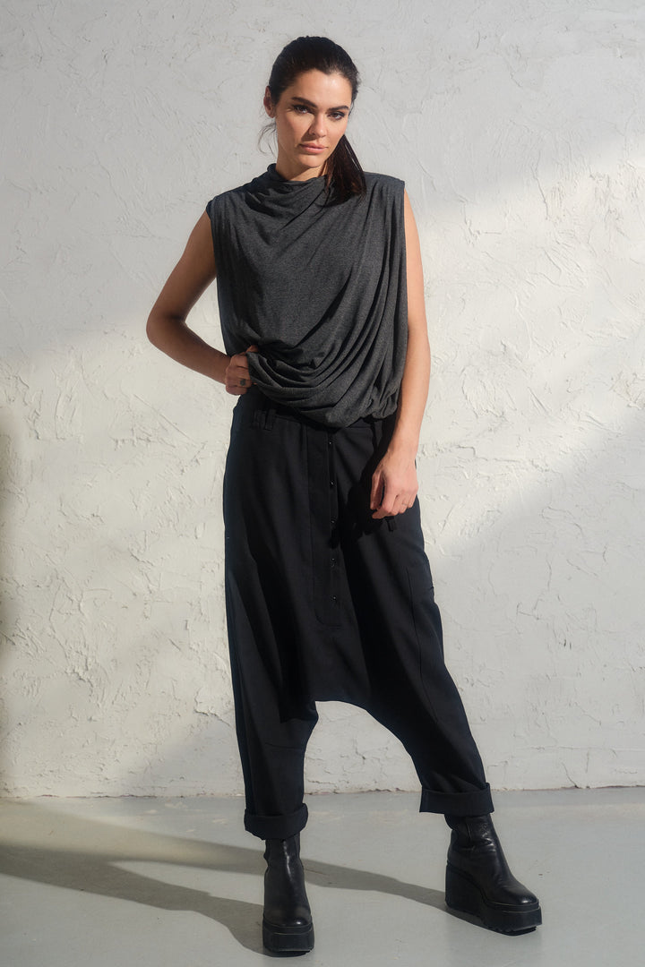 Black merino wool baggy pants
