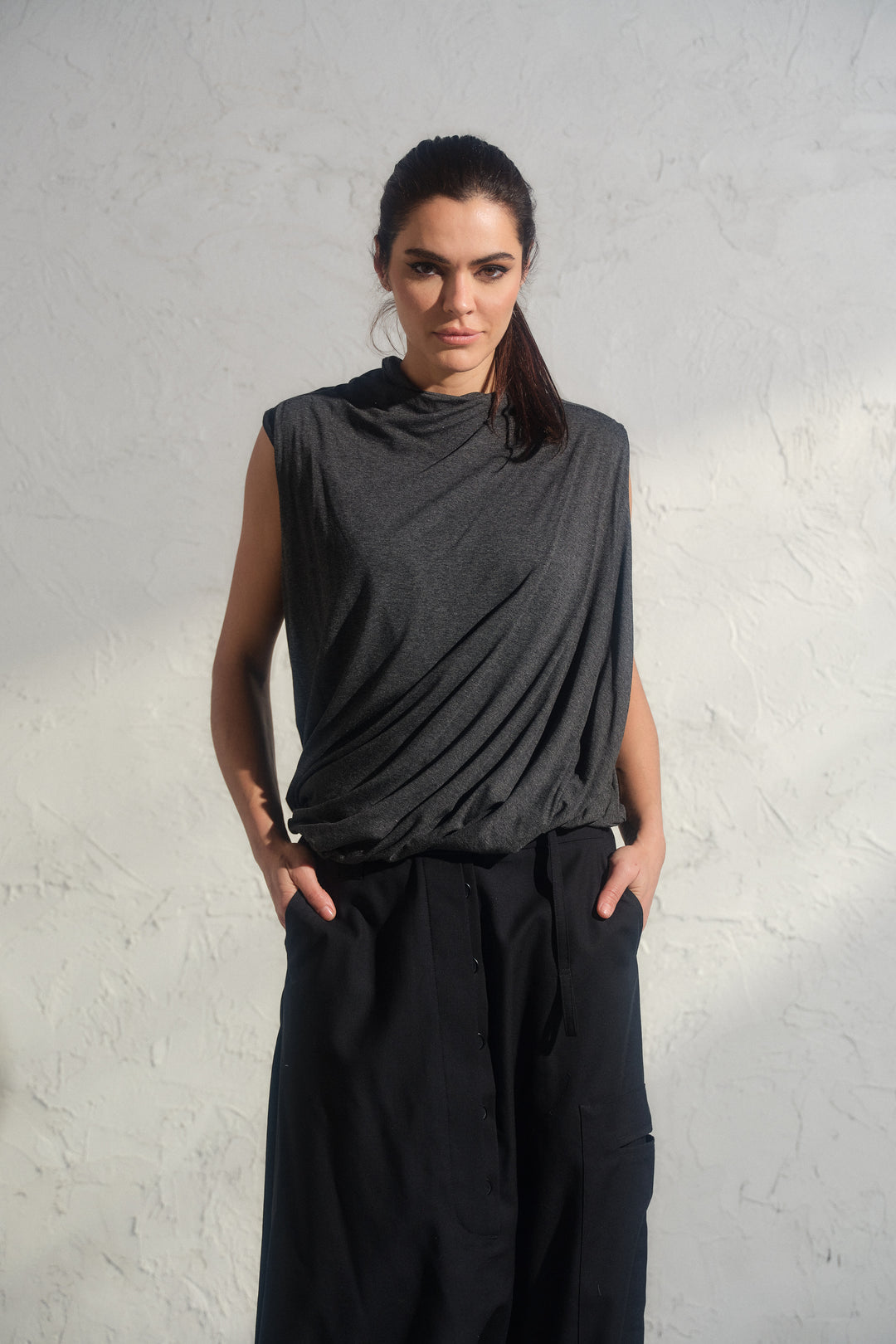 Black merino wool baggy pants