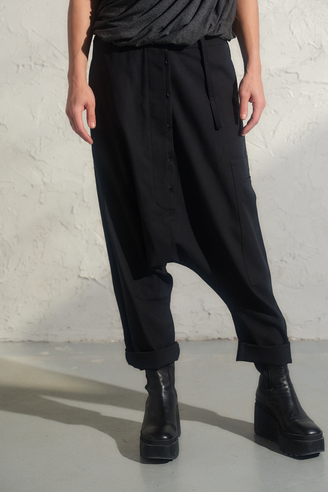 Black merino wool baggy pants