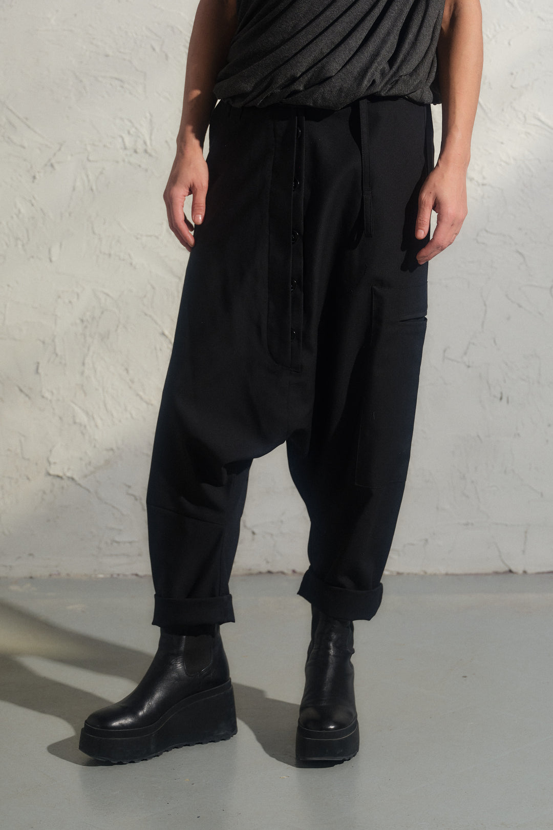 Black merino wool baggy pants