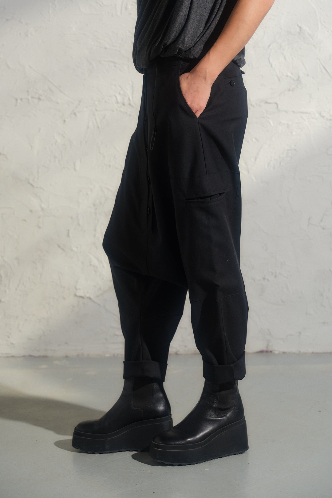 Black merino wool baggy pants