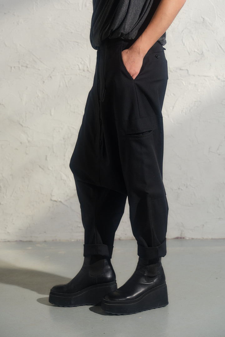 Black merino wool baggy pants