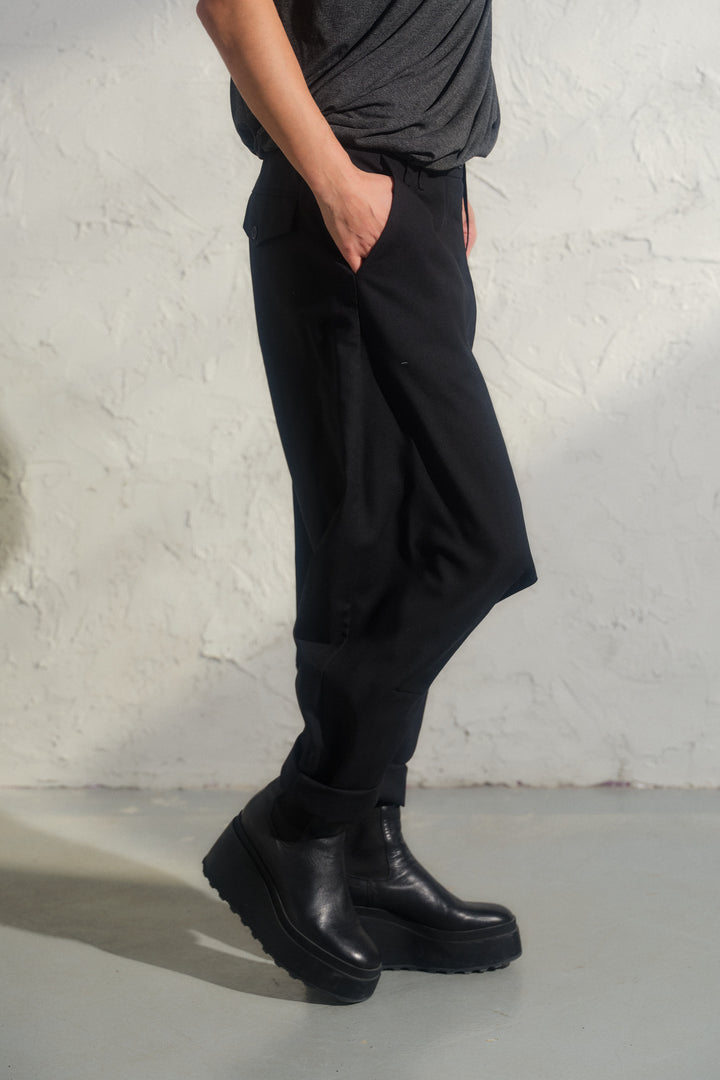 Black merino wool baggy pants