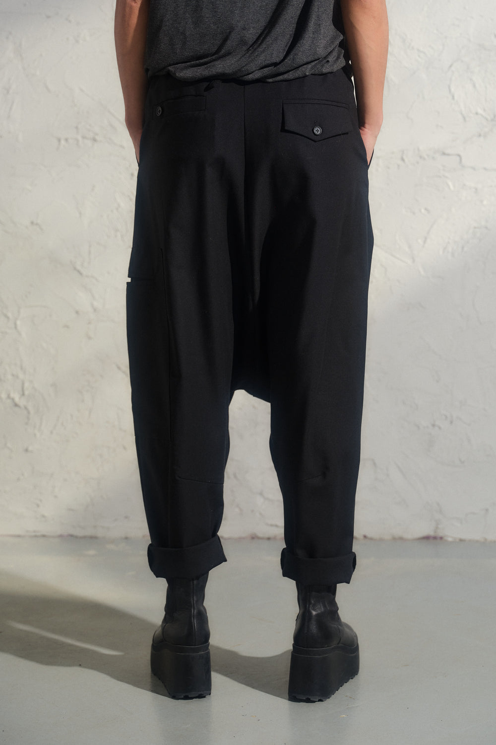 Black merino wool baggy pants