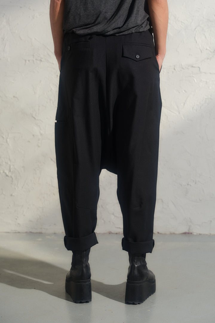 Black merino wool baggy pants