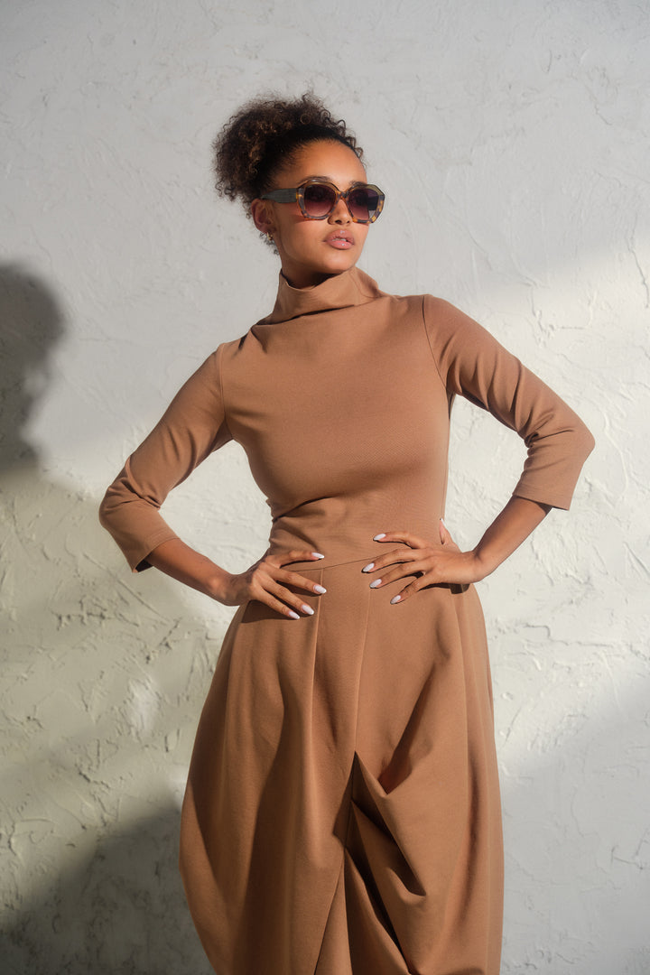 Beige asymmetrical long winter avant garde dress