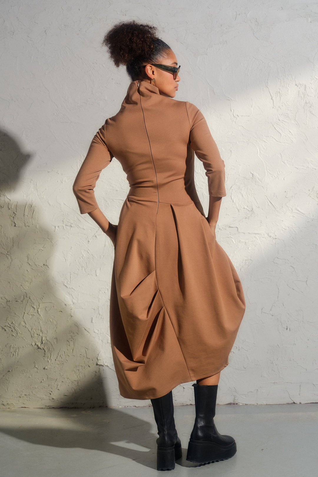 Beige asymmetrical long winter avant garde dress