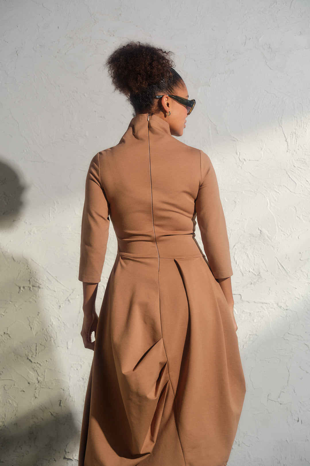 Beige asymmetrical long winter avant garde dress