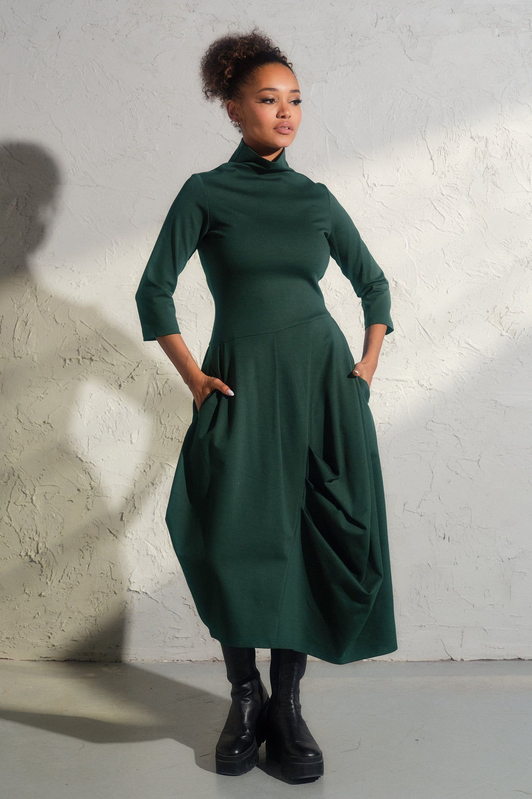 Emerald Green Long Viscose Dress S / Dark Gray Melange Emerald Green Long Viscose Dress S / Dark Gray Melange