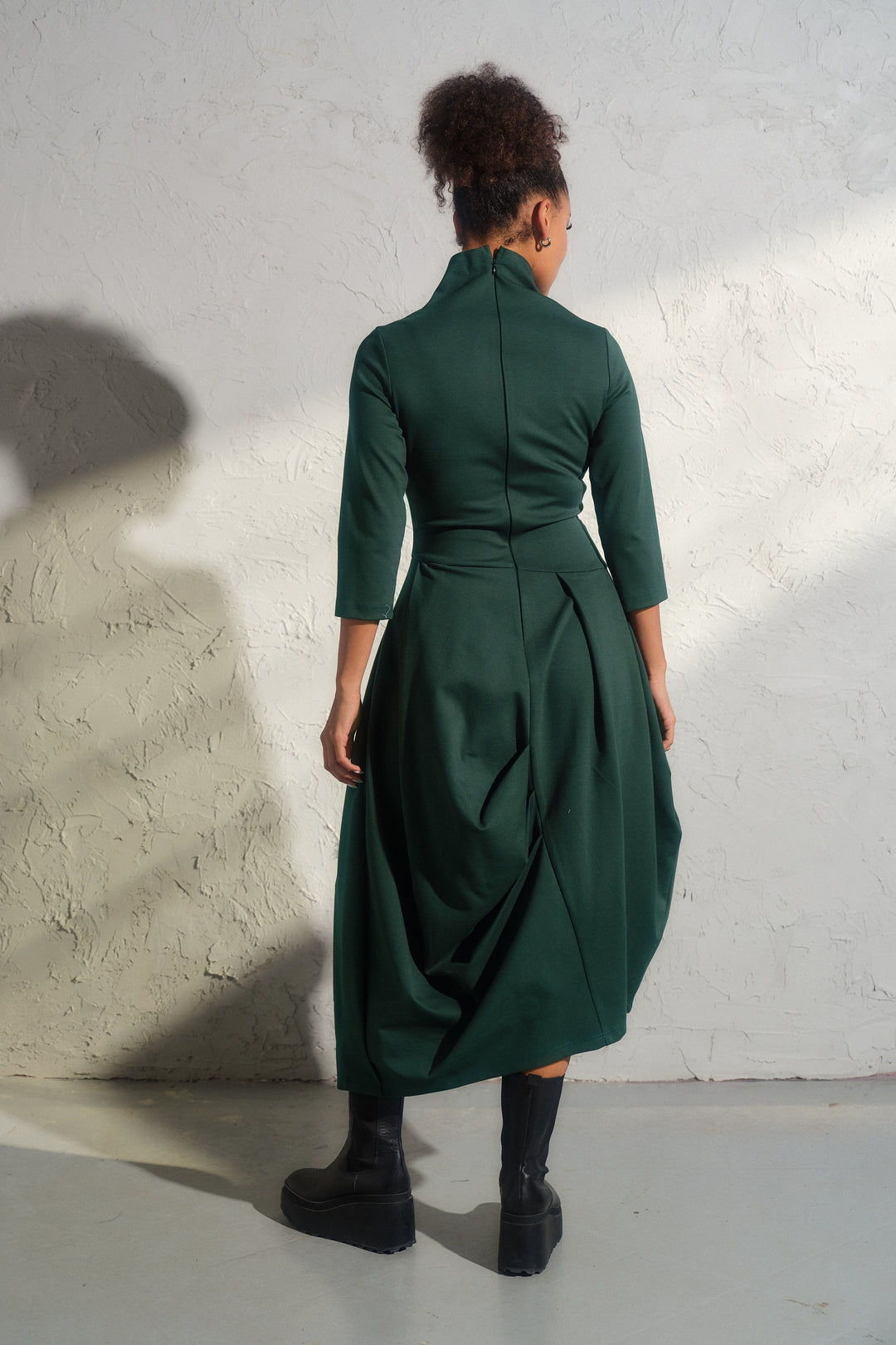 Emerald green asymmetrical long winter avant garde dress