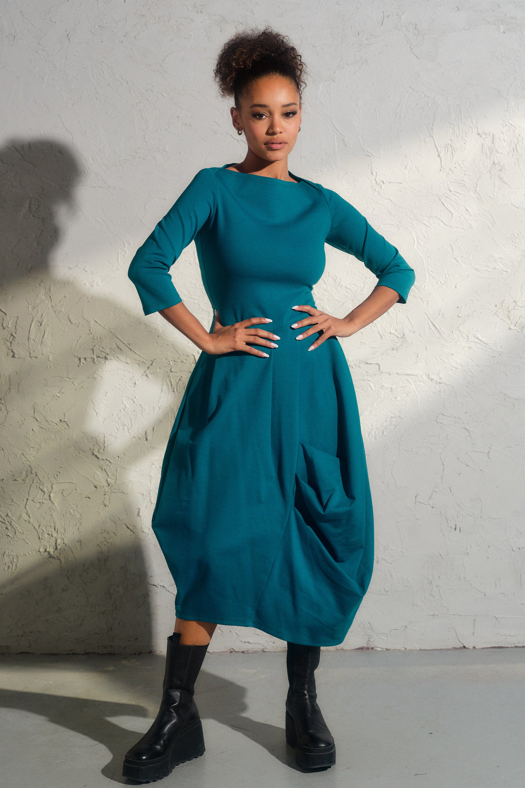 Turquoise avant garde viscose dress 3XL / Dark Gray Melange Turquoise avant garde viscose dress 3XL / Dark Gray Melange