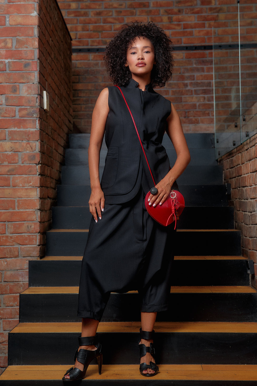 Black merino wool drop crotch pants