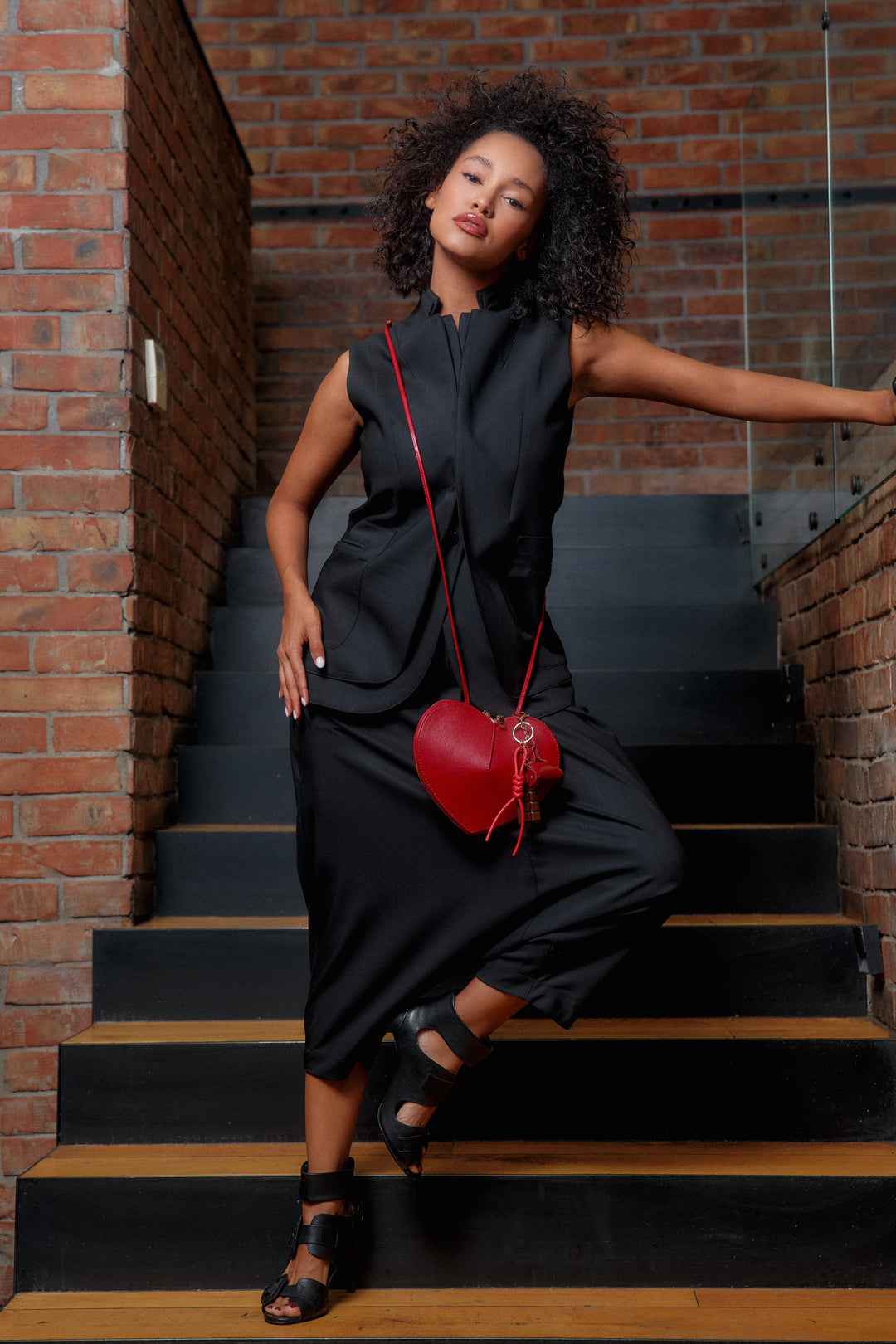 Black merino wool drop crotch pants