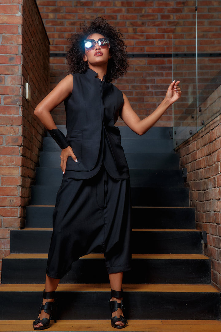 Double lapel merino wool blazer vest