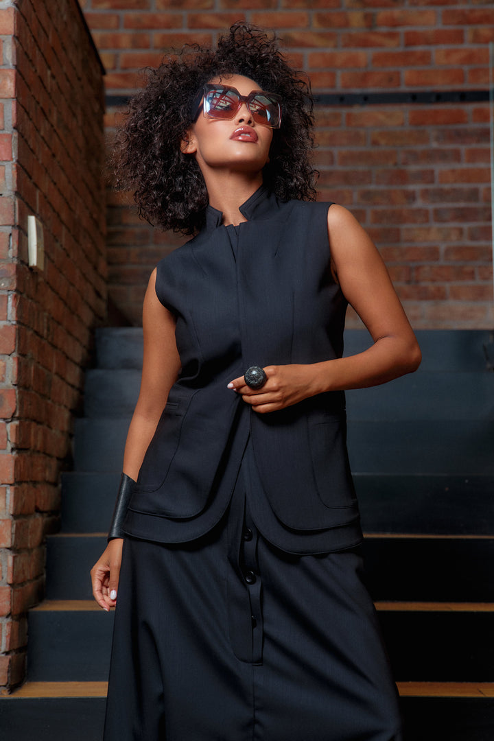 Double lapel merino wool blazer vest