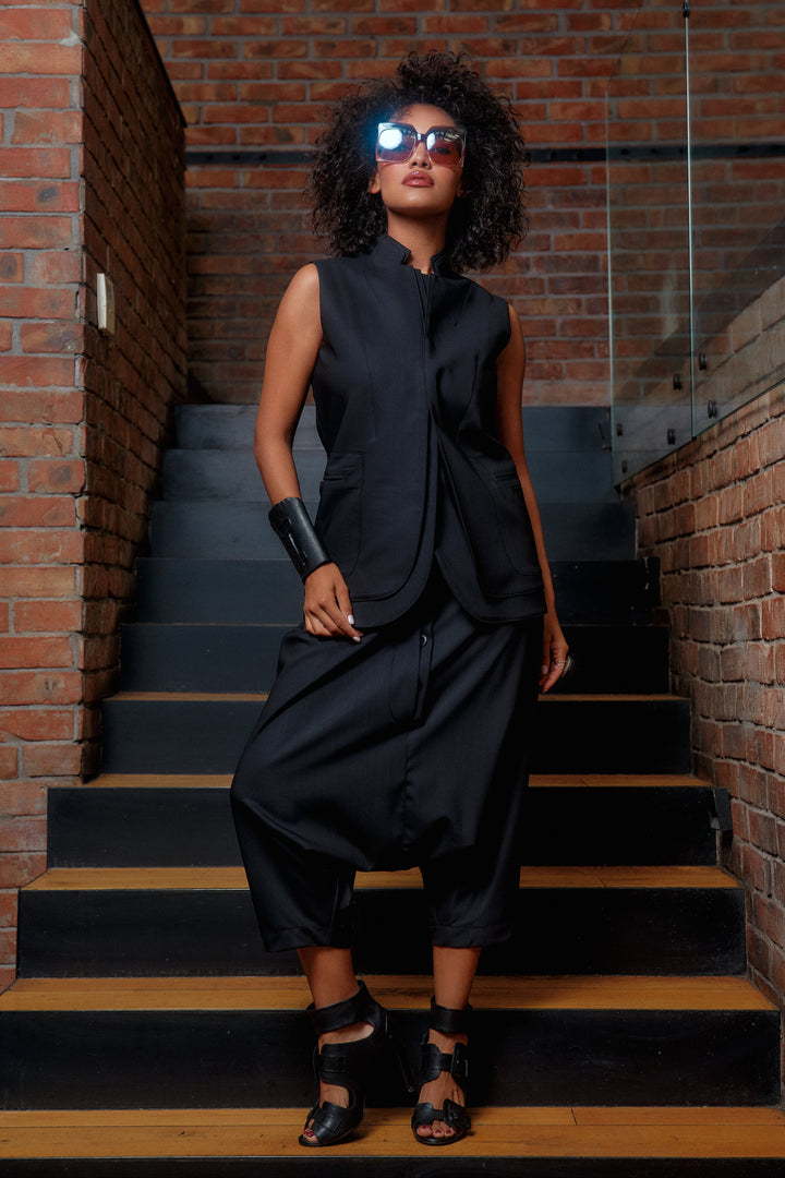 Double lapel merino wool blazer vest